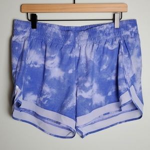 Athleta Womens Printed Mesh Racer Run Athletic Active Shorts (LG) Periwinkle